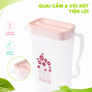 Ca Đựng Nước Nhựa Trong Hokori 1800ML Có Nắp Đậy GD98 - Bình Đựng Nước Hokori 6082 Trong Suốt