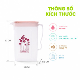 Ca Đựng Nước Nhựa Trong Hokori 1800ML Có Nắp Đậy GD98 - Bình Đựng Nước Hokori 6082 Trong Suốt