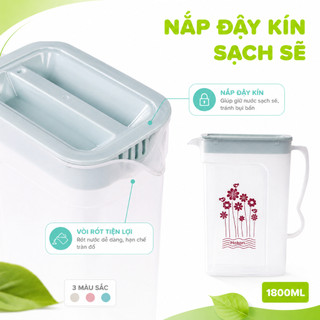 Ca Đựng Nước Nhựa Trong Hokori 1800ML Có Nắp Đậy GD98 - Bình Đựng Nước Hokori 6082 Trong Suốt