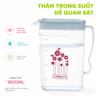 Ca Đựng Nước Nhựa Trong Hokori 1800ML Có Nắp Đậy GD98 - Bình Đựng Nước Hokori 6082 Trong Suốt