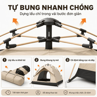 Lều Cắm Trại Tự Bung 2 Lớp, Chống Muỗi Chống Mưa Nhẹ, Gấp Gọn Cho 1-2 Người