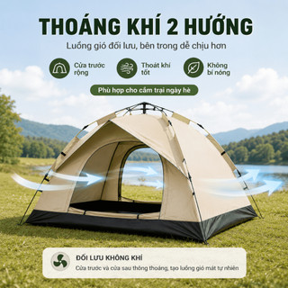 Lều Cắm Trại Tự Bung 2 Lớp, Chống Muỗi Chống Mưa Nhẹ, Gấp Gọn Cho 1-2 Người