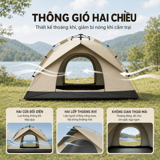 Lều Cắm Trại Tự Bung 2 Lớp, Chống Muỗi Chống Mưa Nhẹ, Gấp Gọn Cho 1-2 Người