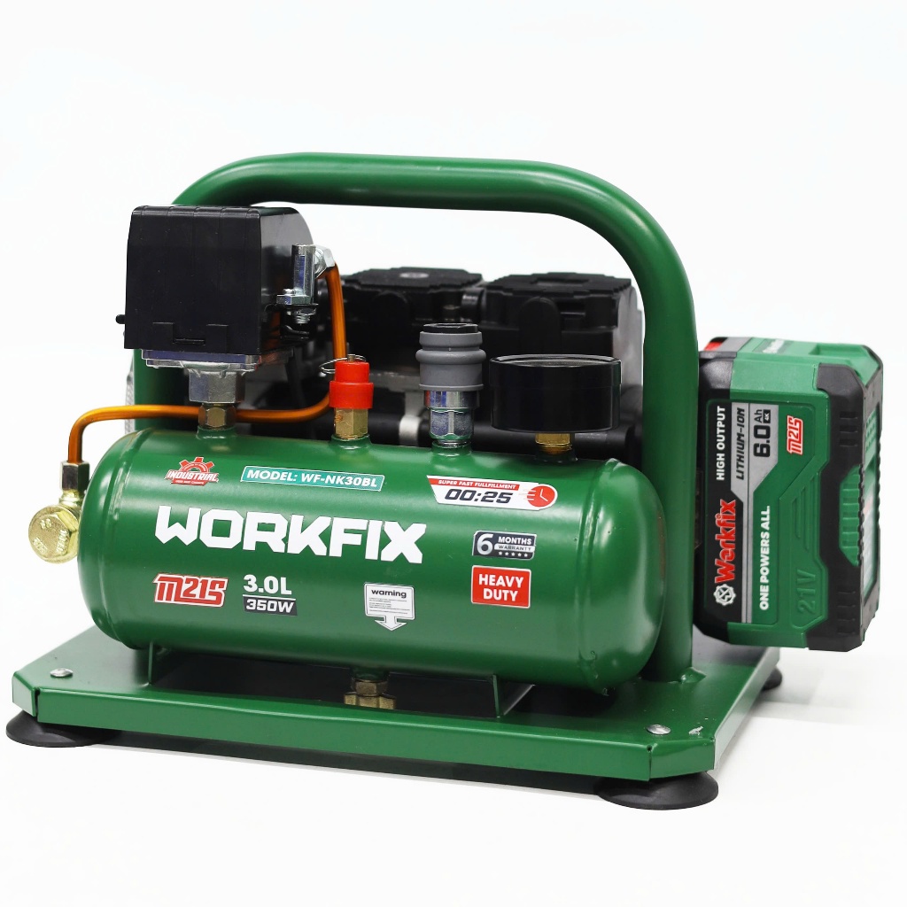 Máy Nén Khí Pin WORKFIX WF-NK30BL, Dung tích 3 lít - Nạp 25 giây đầy bình - Chân pin phổ thông