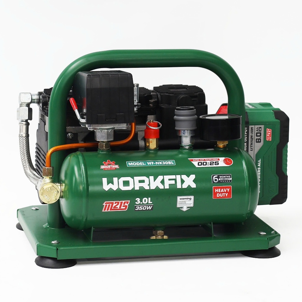 Máy Nén Khí Pin WORKFIX WF-NK30BL, Dung tích 3 lít - Nạp 25 giây đầy bình - Chân pin phổ thông