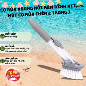 Cọ Rửa Xoong Nồi Kèm Bình Xịt, TIDY SHOP, Bàn Chải Rửa Chén 2in1, Cọ Rửa Chảo Bếp Đa Năng