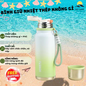 Bình Nước Giữ Nhiệt Cao Cấp Inox 600ml - 800ml, TIDY SHOP, Thép Không Gỉ Có Dây Nắp Bật Tiện Lợi