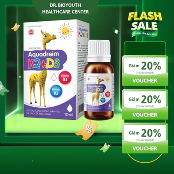 Dung dịch uống Aquadreim K2+D3 bổ sung Vitamin D3 & K2 Mk7 hấp thụ canxi hiệu quả răng xương chắc khỏe,tăng cao Cho Bé