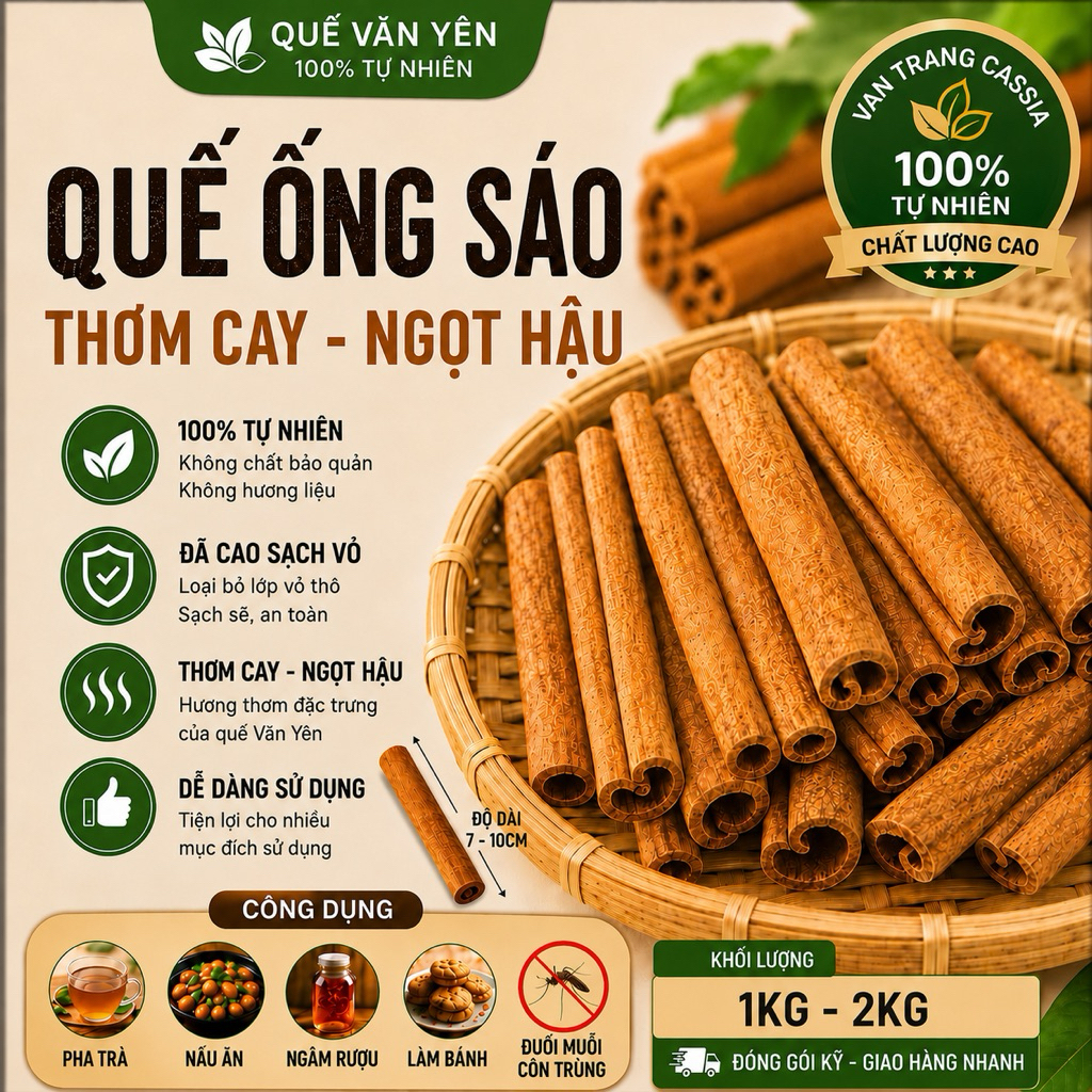 1kg quế sáo Yên Bái cạo sạch vỏ khô tự nhiên dùng nấu phở, pha trà,... quế chuẩn loại 1