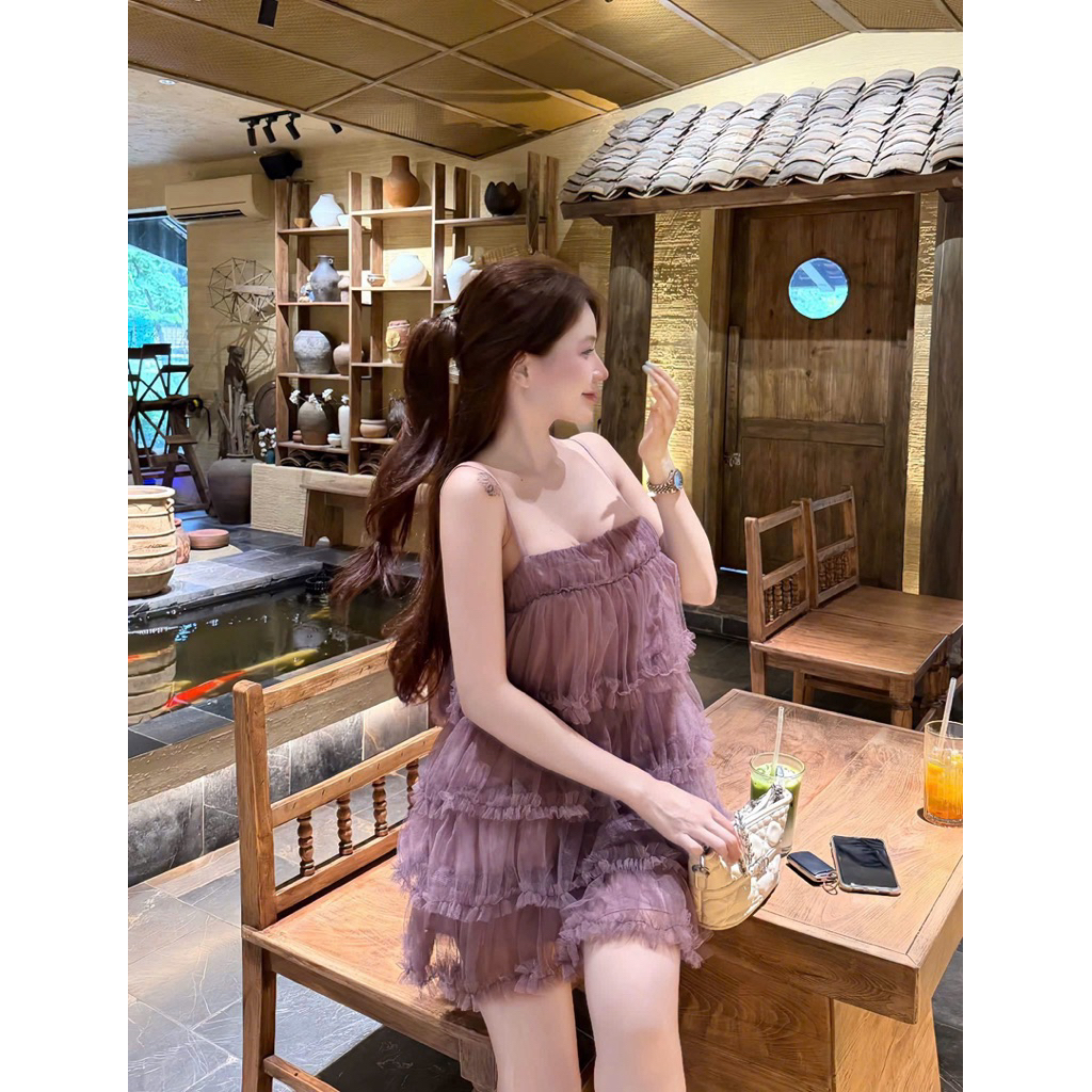 Váy lưới 2 dây phối bèo tầng quá xinh