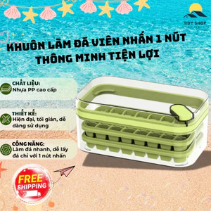 Khay Làm Đá Viên 1 Nút Thông Minh, TIDY SHOP, Hộp Làm Đá Có Nắp Đậy, Khuôn Đá Nhựa PP Cao Cấp, Dễ Dàng Lấy Đá