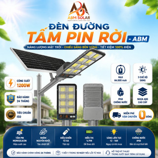 Đèn Đường Năng Lượng Mặt Trời ABMSOLAR 400W-1200W Tấm Pin Rời, Vỏ Nhôm Nguyên Khối, Chống Nước IP68, Remote Điều Khiển