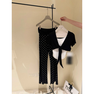 Set 3 Món: Áo 2 Dây + Cardigan + Quần Chấm Bi QC
