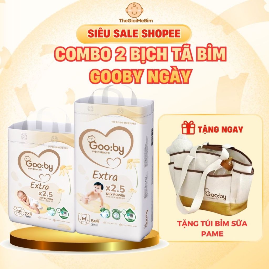 [ Tặng Túi Bỉm Sữa Pame ] Combo 2 Bịch Tã/Bỉm Dán Quần Gooby Ngày Siêu Mỏng Nhẹ, Đủ Size Cho Bé