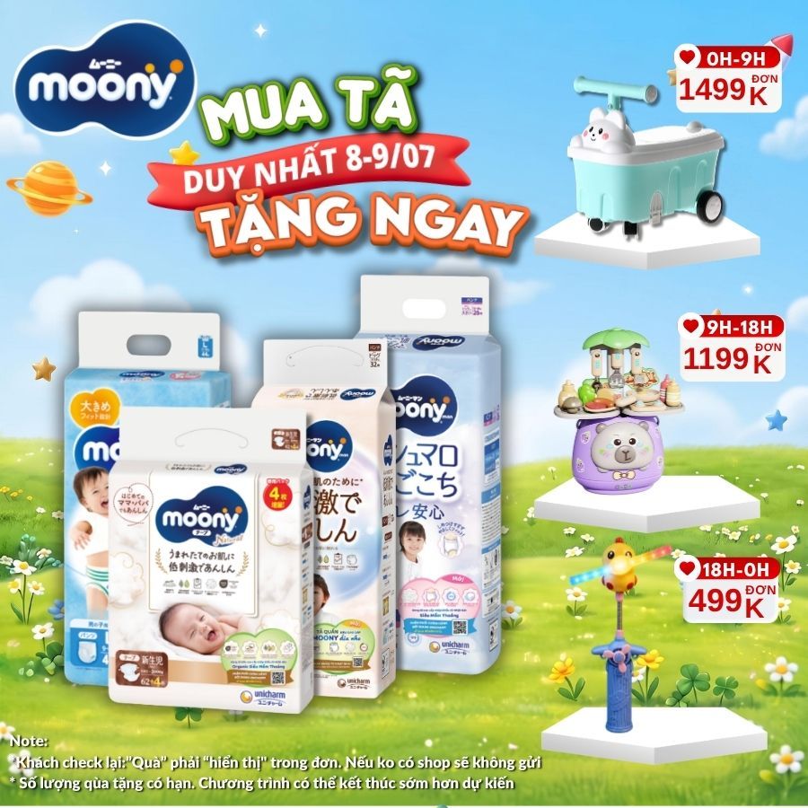 [SP có voucher live X]Tã Bỉm MOONY NATURAL dán/quần NB62/S58/M46/L38/L36/XL32