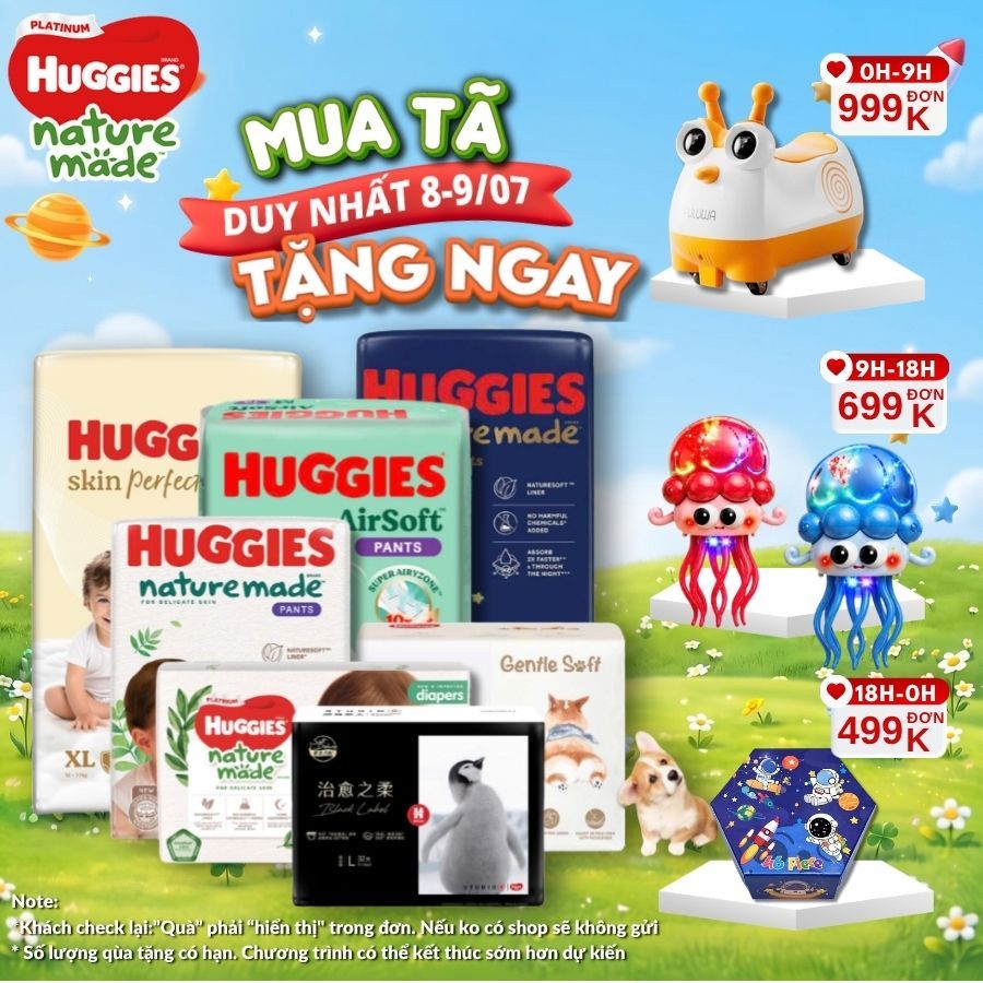 [HÀNG CHÍNH HÃNG CTY] Bỉm HUGGIES NATURE MADE size M58/L44/XL 38/XXL26/S82/NB60