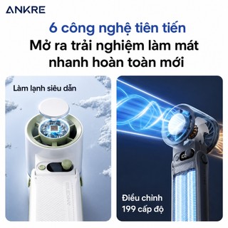 Quạt Cầm Tay Mini Sò Lạnh TEC ANKRE, 199 Cấp Độ Gió, Pin 6000mAh, Màn Hình LED, Gấp Gọn 135°, Sạc Type-C