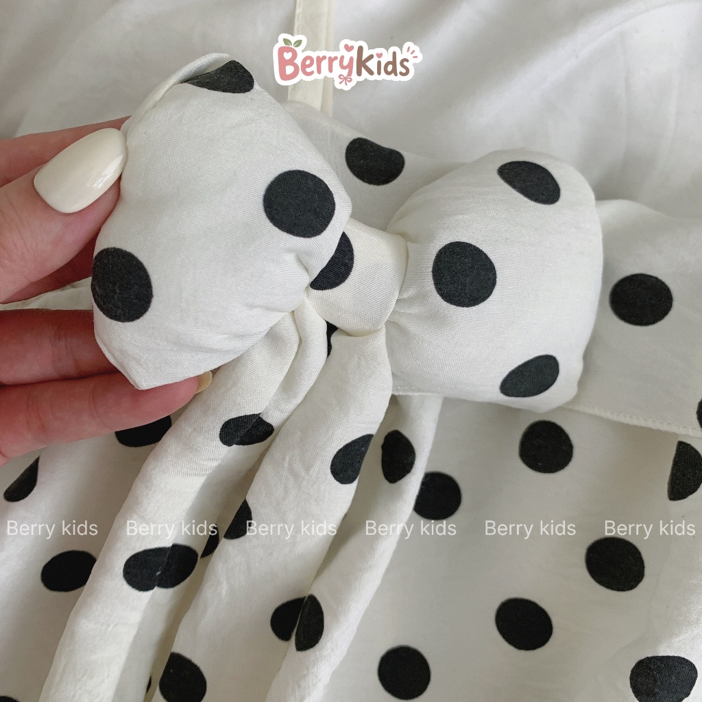 Set Áo 2 Dây Chấm Bi Phối Nơ Chân Váy Bí Sang Chảnh Cho Bé Gái 8-20KG BR22