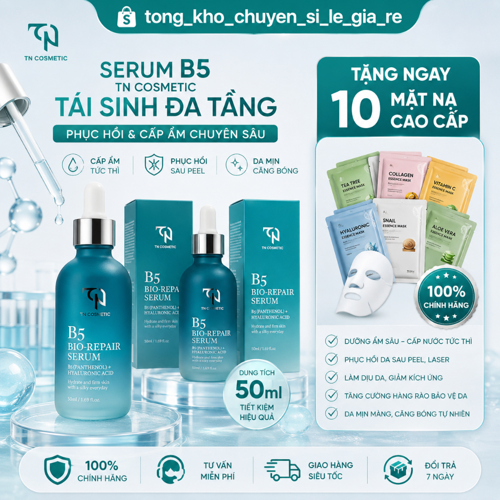 [TẶNG 10 MẶT NẠ CAO CẤP] Serum B5 TN cosmeticTái Sinh Đa Tầng – Cấp Ẩm, Phục Hồi Da Sau Peel, Da Mịn Căng Bóng