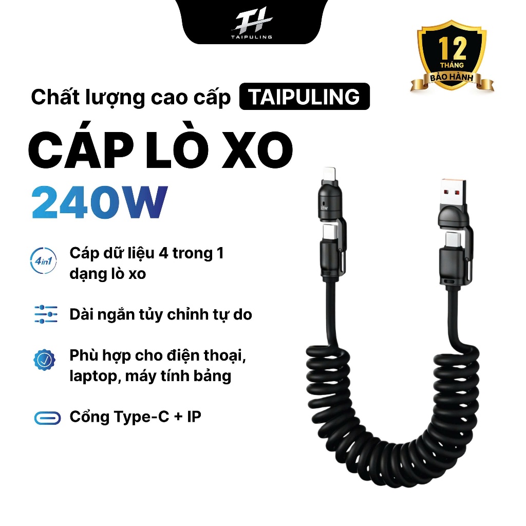 Cáp Sạc Nhanh 240W  Tốc độ sạc gấp  4 Trong 1, kim loại cao cấp,  bán chạy nhất
