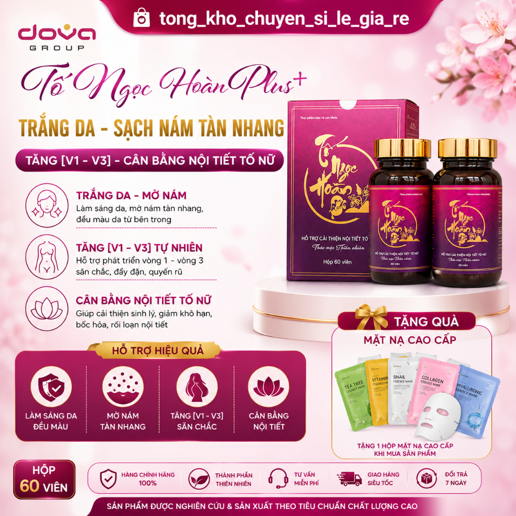 [TẶNG QUÀ] Tố Ngọc Hoàn Plus+ Trắng Da - Sạch Nám Tàn Nhang - Tăng [V1-V3] -  Hộp 60 Viên