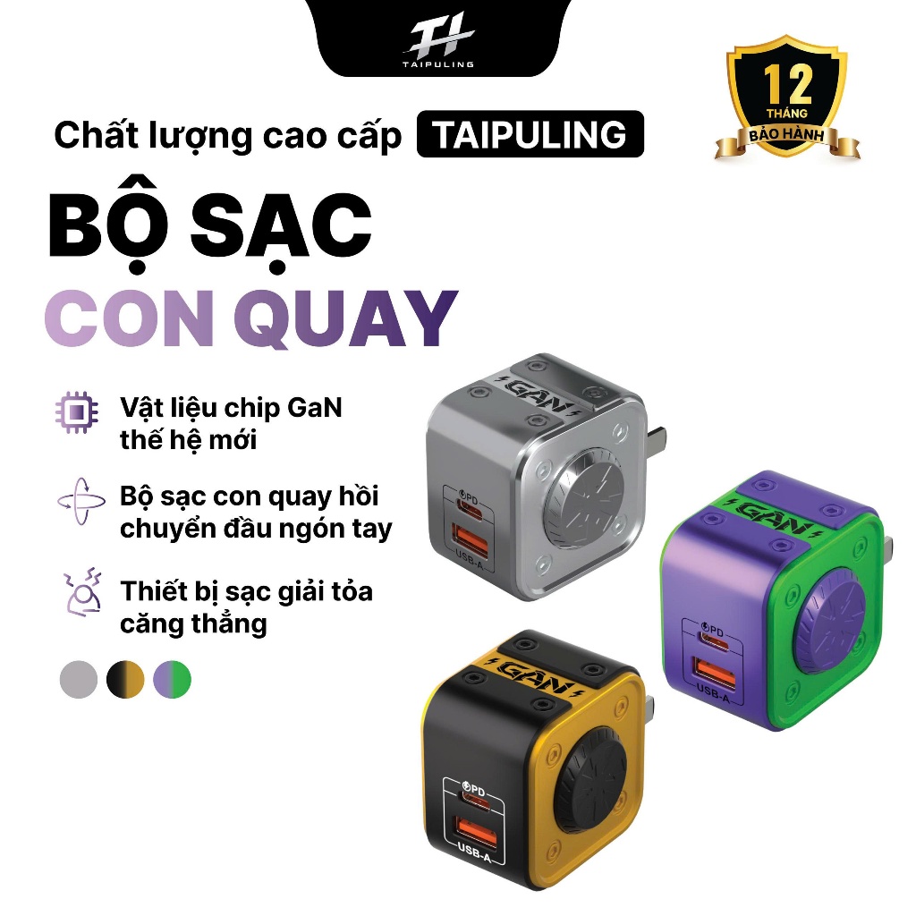 Cốc sạc  30W công nghệ mới, dạng con quay xoay bằng lực ấn, chân cắm có thể gập lại 4 in1  Cáp sạc