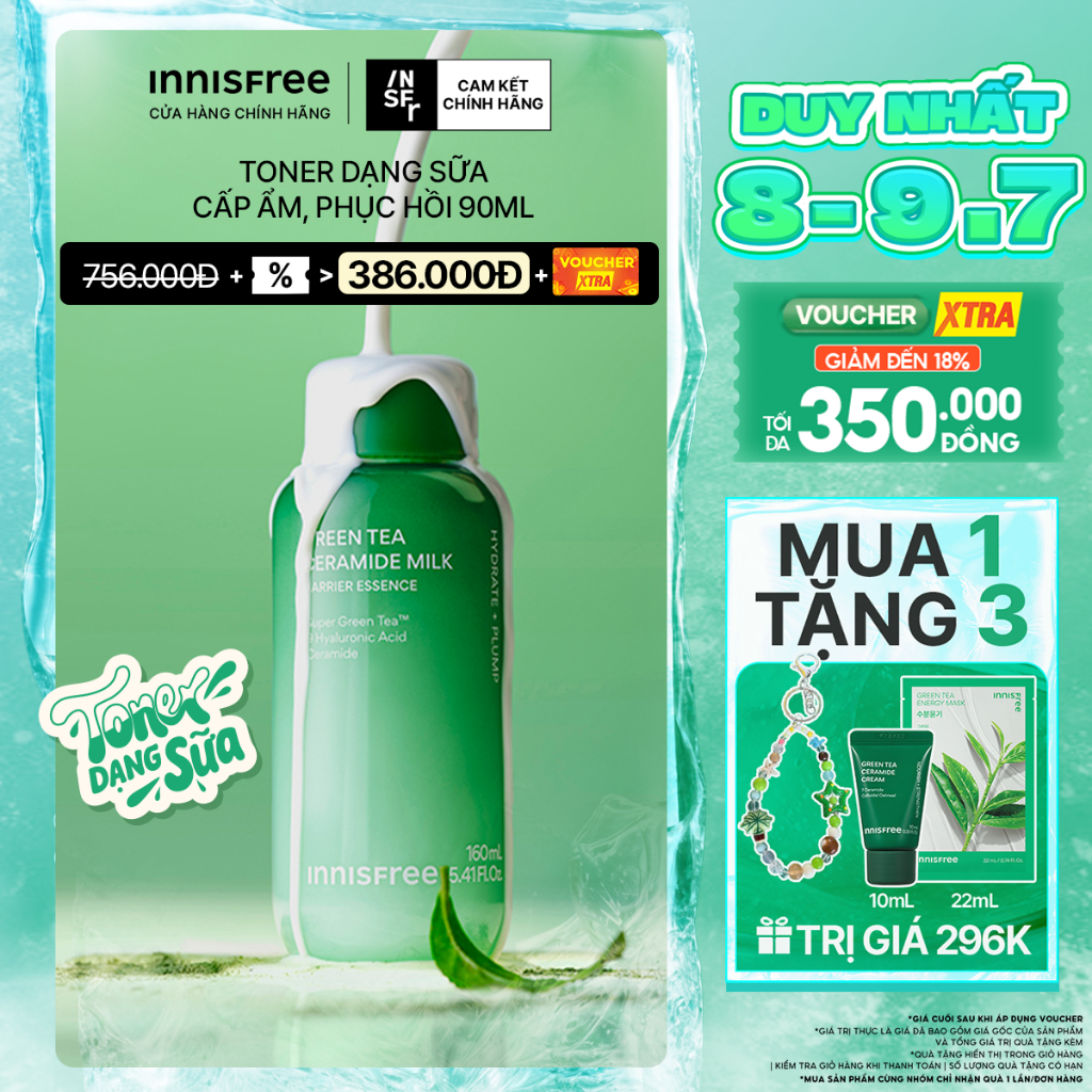 Toner dạng sữa cấp ẩm, phục hồi INNISFREE Green Tea Ceramide Milk