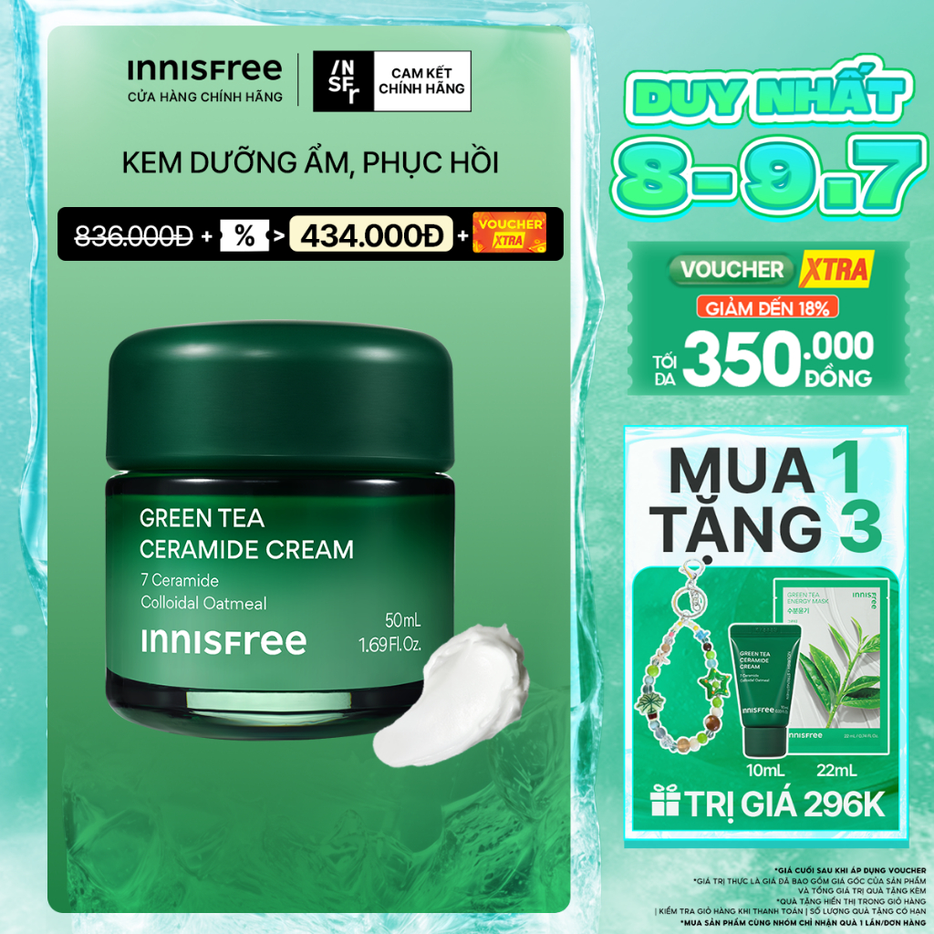 Kem dưỡng cấp ẩm, phục hồi INNISFREE Green Tea Ceramide Cream 50ML