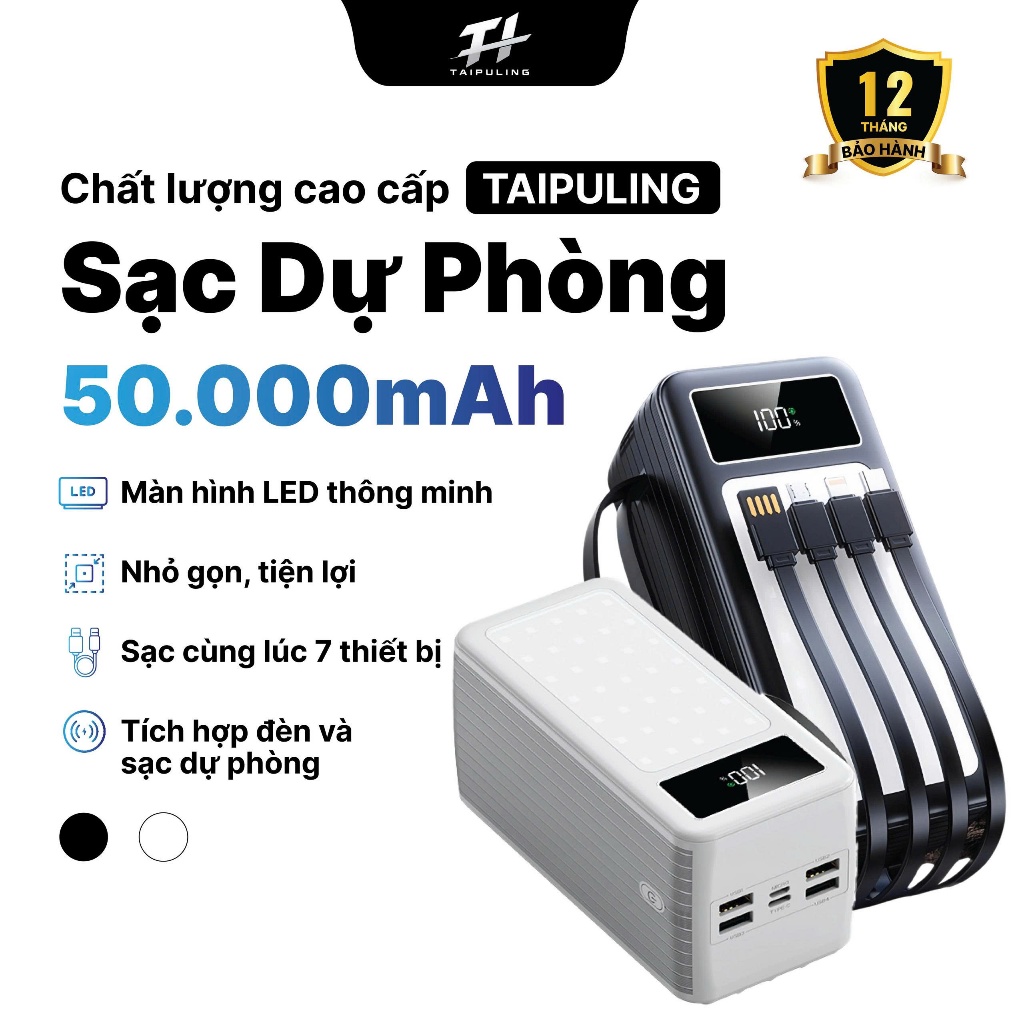 Sạc Dự Phòng 50000mAh tích hợp đèn pin, Dung lượng cực khủng, sạc được nhiều thiết bị