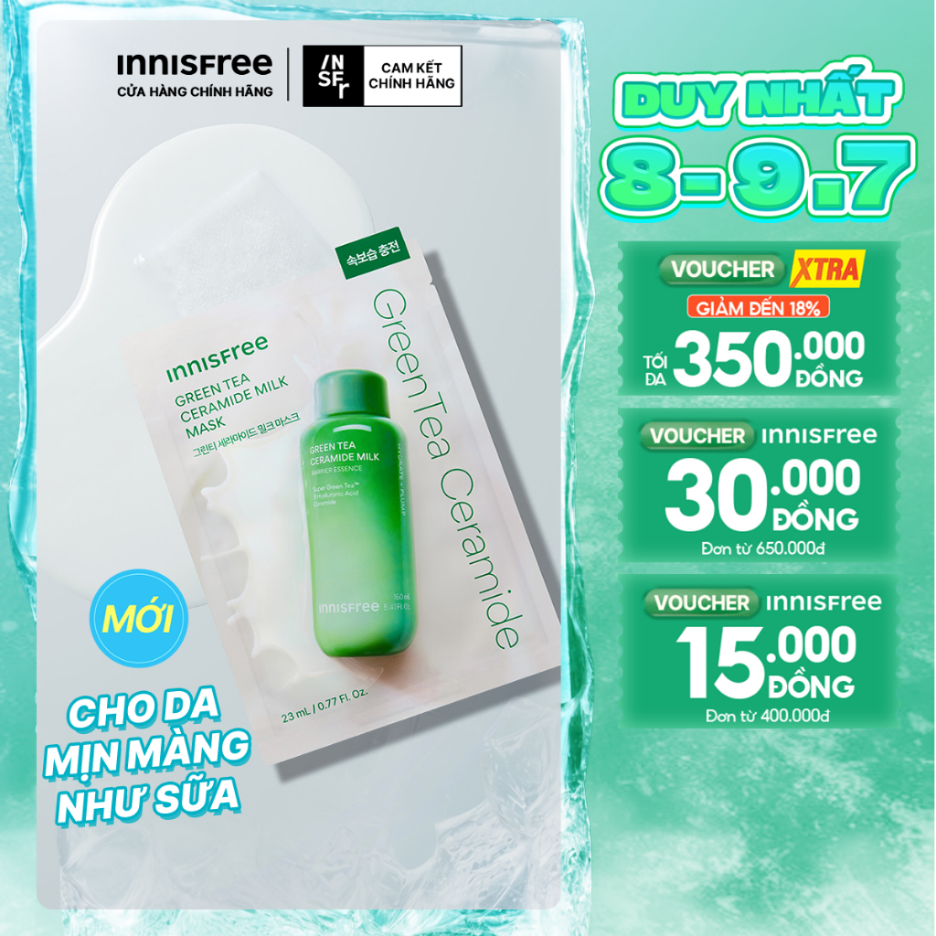 Mặt nạ trà xanh dạng sữa dưỡng ẩm chuẩn Hàn INNISFREE Green Tea Ceramide Milk K-Hydration Mask