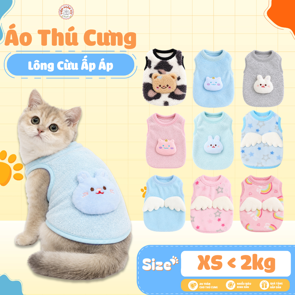 Áo Thú Cưng Size Siêu Nhỏ Dành Cho Cún Con & Mèo Con - Áo Lông Cừu Ấp Áp Mềm Mịn Đính Thú Nhồi Bông Petstyle