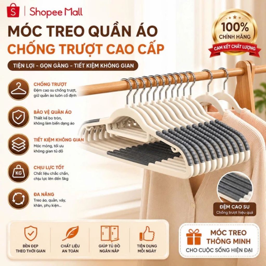 [ ComBo 50 ] Móc treo quần áo VINALUXURY chống trượt xoay 360 đa năng chất liệu nhựa cao cấp