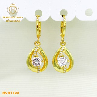 Bông Tai, Khuyên Tai Nữ Dáng Dài Đính Đá Đỏ Xi Mạ Vàng 24K Cao Cấp - Trang Sức Hava - HVBT70
