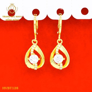 Bông Tai, Khuyên Tai Nữ Dáng Dài Đính Đá Đỏ Xi Mạ Vàng 24K Cao Cấp - Trang Sức Hava - HVBT70