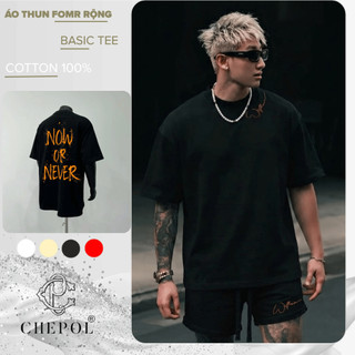 Bộ Thun Nam Chepol Cao Cấp, In Now Or Never, Chất Cotton Co Giãn 2 Chiều, Mềm Mịn (ÁO THUN ĐEN + QUẦN ĐÙI ĐEN) -CP_10217