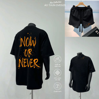 Bộ Thun Nam Chepol Cao Cấp, In Now Or Never, Chất Cotton Co Giãn 2 Chiều, Mềm Mịn (ÁO THUN ĐEN + QUẦN ĐÙI ĐEN) -CP_10217