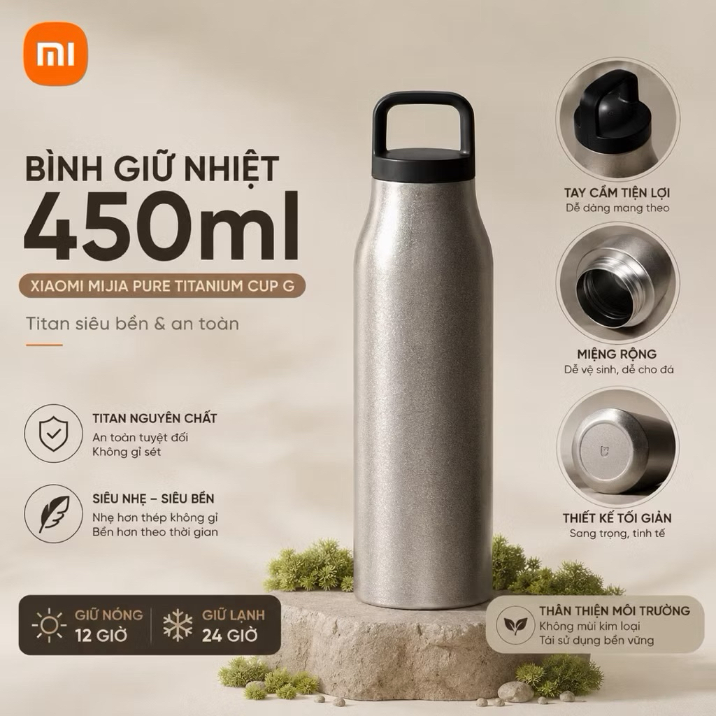 Bình Giữ Nhiệt 450ml Mijia Pure Titanium CUP G – Giữ Nhiệt 6-12h – Nắp Uống Trực Tiếp Cao Cấp | BigBuy360 - bigbuy360.vn