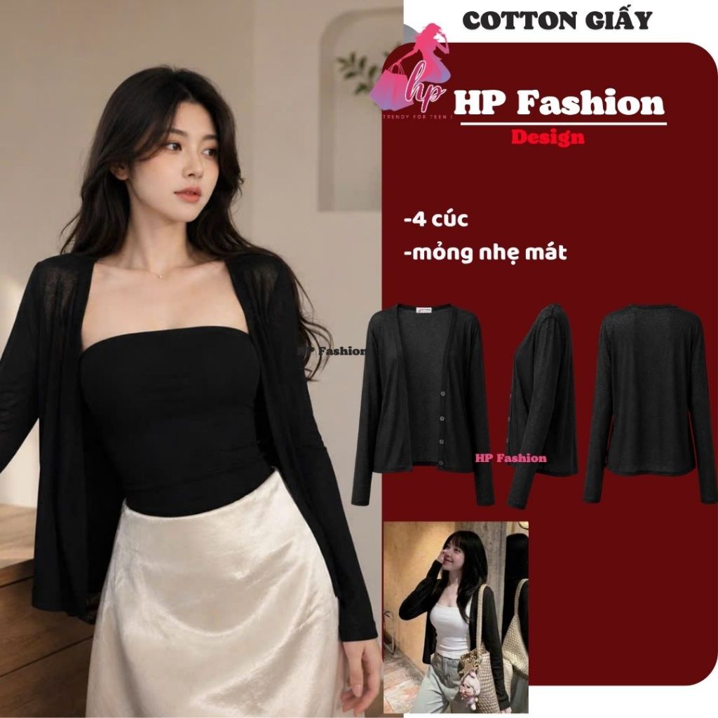Áo khoác cardigan MỎNG NHẸ MÁT TRƠN 4 CÚC dáng dài ,áo phối kiểu mặc bên ngoài nữ tay dài vải cotton giấy A13 | BigBuy360 - bigbuy360.vn