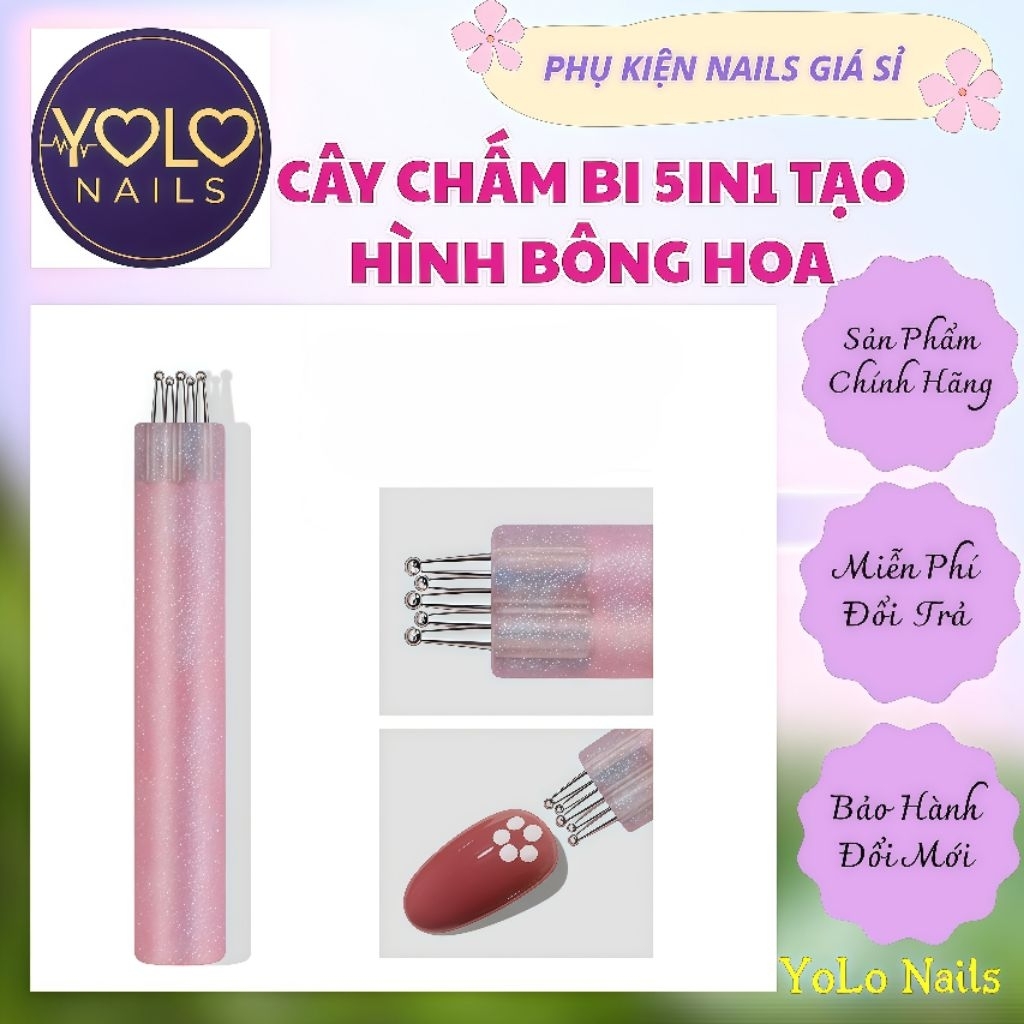 Cây Châm Bi 5in1 Tạo Hình Bông Hoa Trang Trí Nails Nhanh Chóng(Màu Hồng)