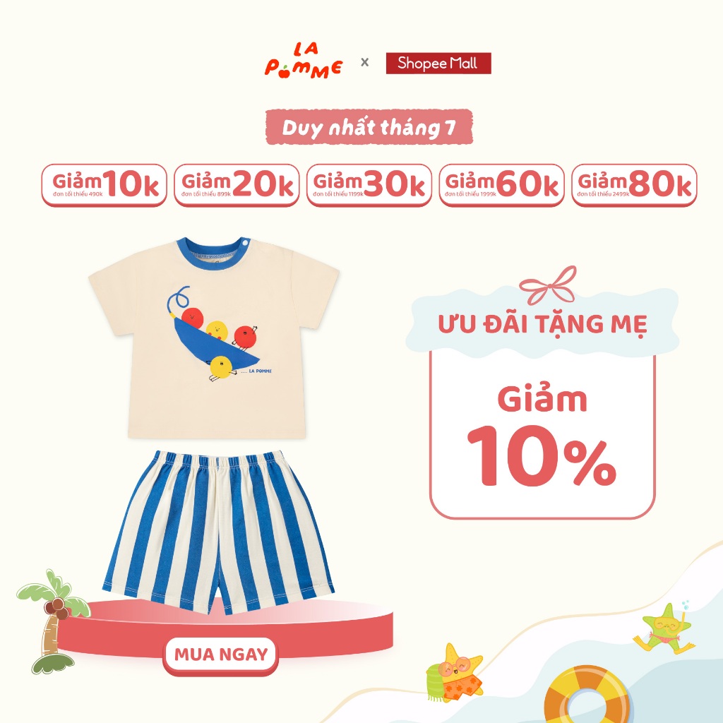 Bộ cộc tay La Pomme đoàn nhà đậu vui chơi - Sợi Natural Cotton thoáng mát – Bé trai - 6M - 5Y