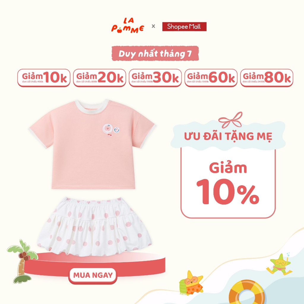 Bộ váy áo cộc tay La Pomme chấm bi ngọt ngào -Sợi Natural Cotton thoáng mát – Bé gái - 9M - 3Y
