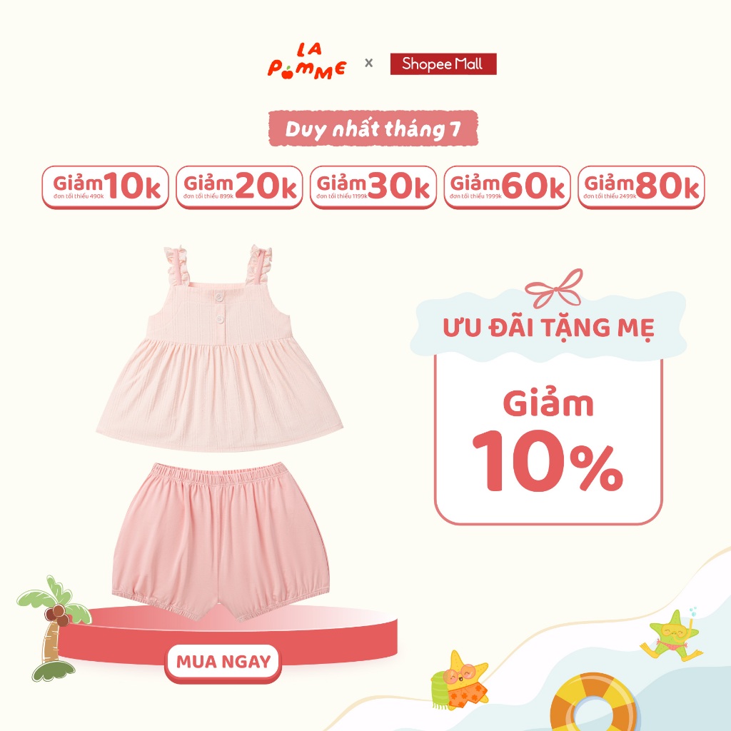 Bộ sát nách La Pomme viền bèo hè xinh mát dịu - Sợi Jacquard Cotton mềm mại, thoáng khí – Bé gái - 6M - 5Y