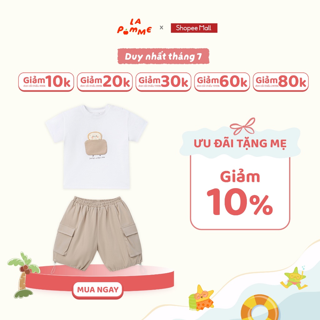 Bộ cộc tay La Pomme lát bánh mì vui nhộn - Sợi Natural Cotton thoáng mát – Bé trai - 9M - 5Y