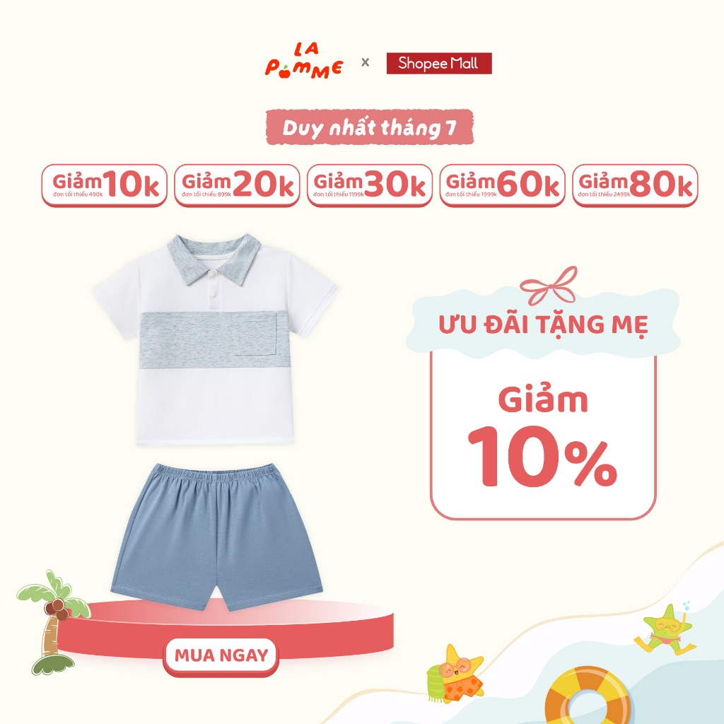 Bộ cộc tay La Pomme cổ polo phối màu thanh lịch - Sợi Natural Cotton thoáng mát – Bé trai - 9M - 5Y