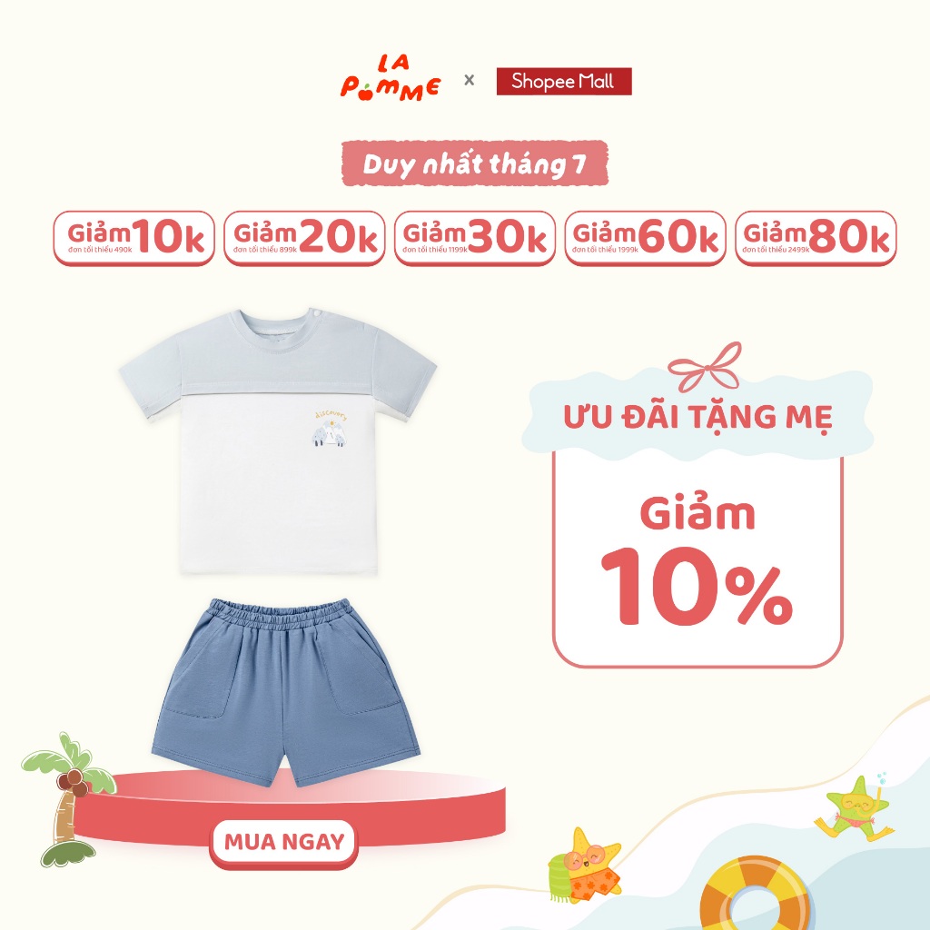 Bộ cộc tay La Pomme những ngọn đồi kỳ thú - Sợi Bamboo Cotton mềm mại, hỗ trợ kháng khuẩn – Bé trai - 6M - 5Y