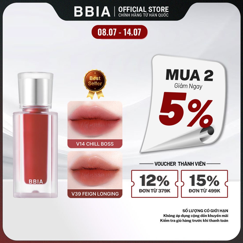 Son kem nhung thuần chay, nhẹ môi BBIA Last Velvet Tint V Edition 5g