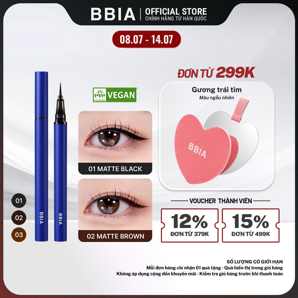 Kẻ mắt nước bền màu, chống nước BBIA Never Die Brush Eyeliner 0.4g