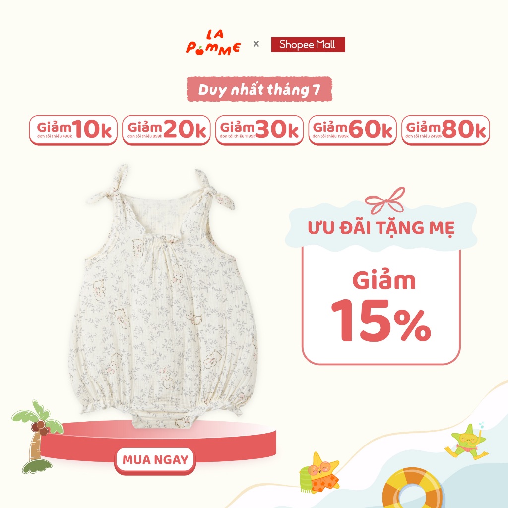 Body sát nách La Pomme họa tiết vườn cổ tích của thỏ con - Sợi Natural Cotton thoáng mát – Bé gái - 6M - 12M