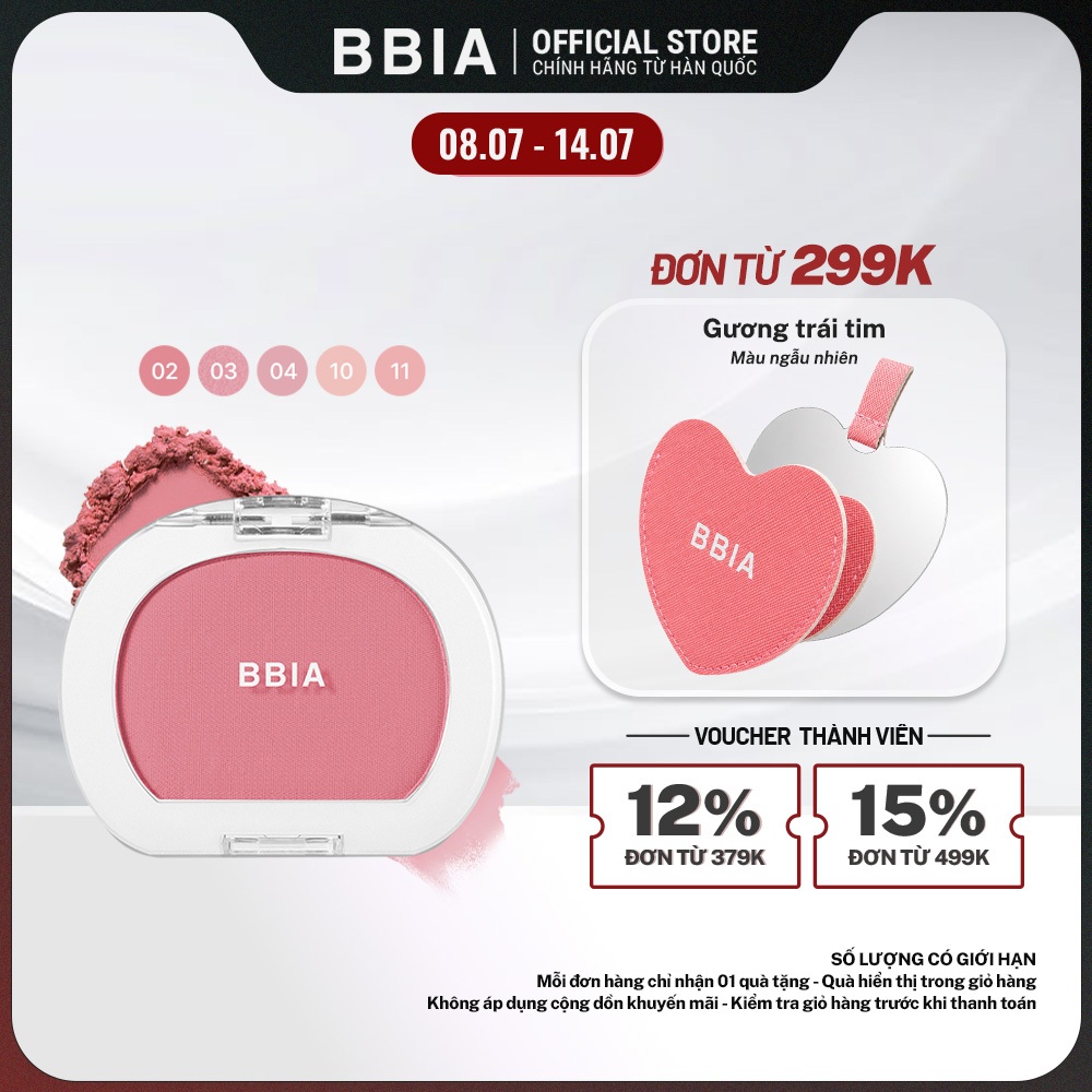 Phấn má hồng mịn lì, đa năng BBIA Last Blush 4g