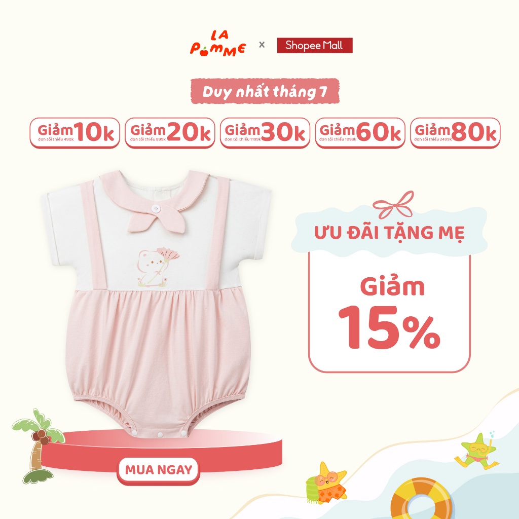 Body cộc tay La Pomme giả yếm bé mèo đáng yêu - Sợi Bamboo an toàn, thoáng mát – Bé gái - 3M - 12M